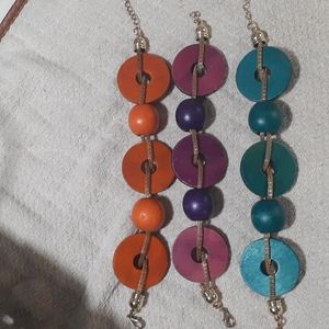 Lot of 3 bracelets, painted wooden beads with gold embellishment. As is.